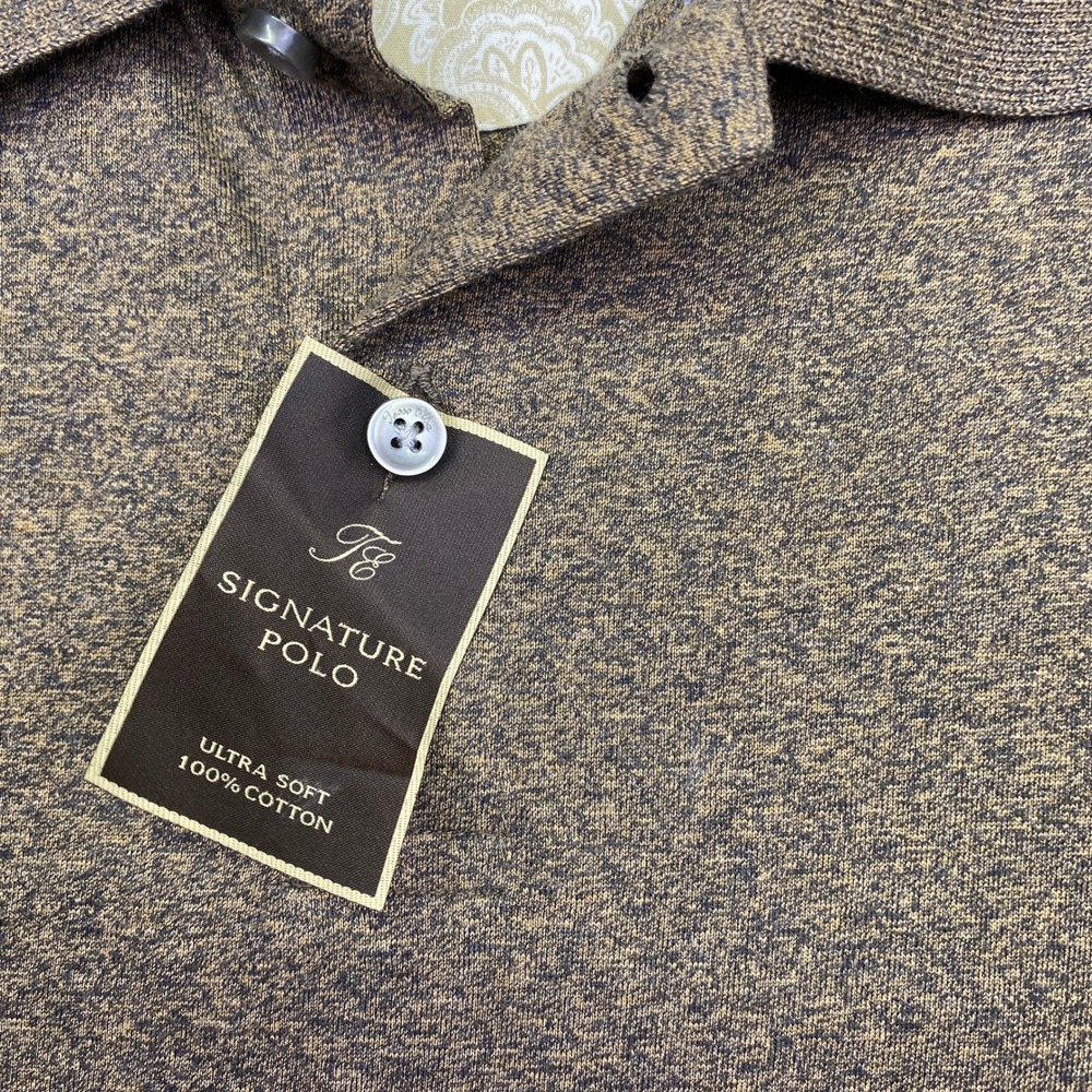 Tasso Elba‎ Long Sleeve Signature Polo Shirt Mens XL Brown Marl 100% Cotton NWT - Picture 3 of 10
